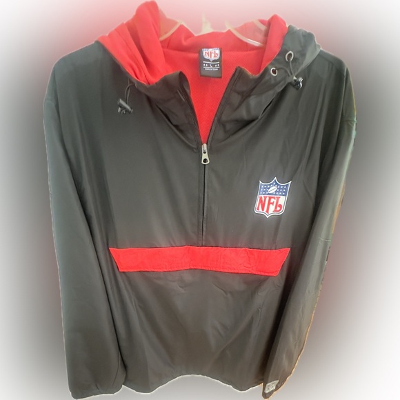 Men's NFL Logo Quarter Zip Windbreaker Jacket Black/Red Large NWT - Picture 1 of 5